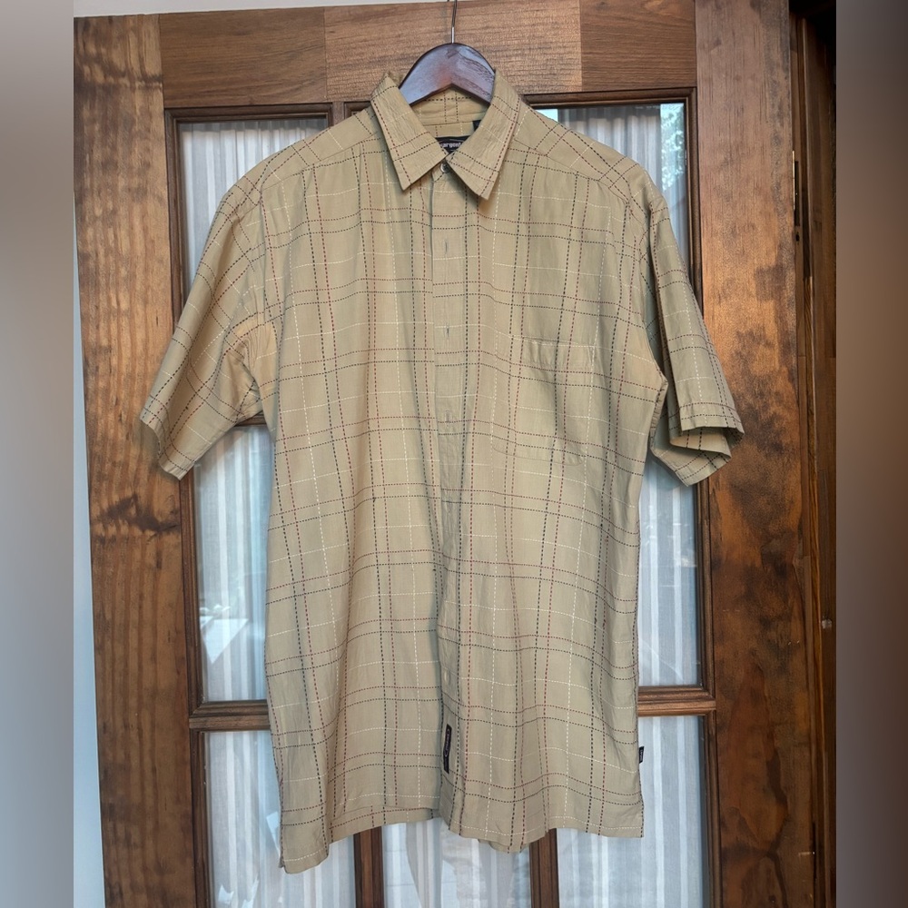 Men's Tan Plaid Button-Down Shirt